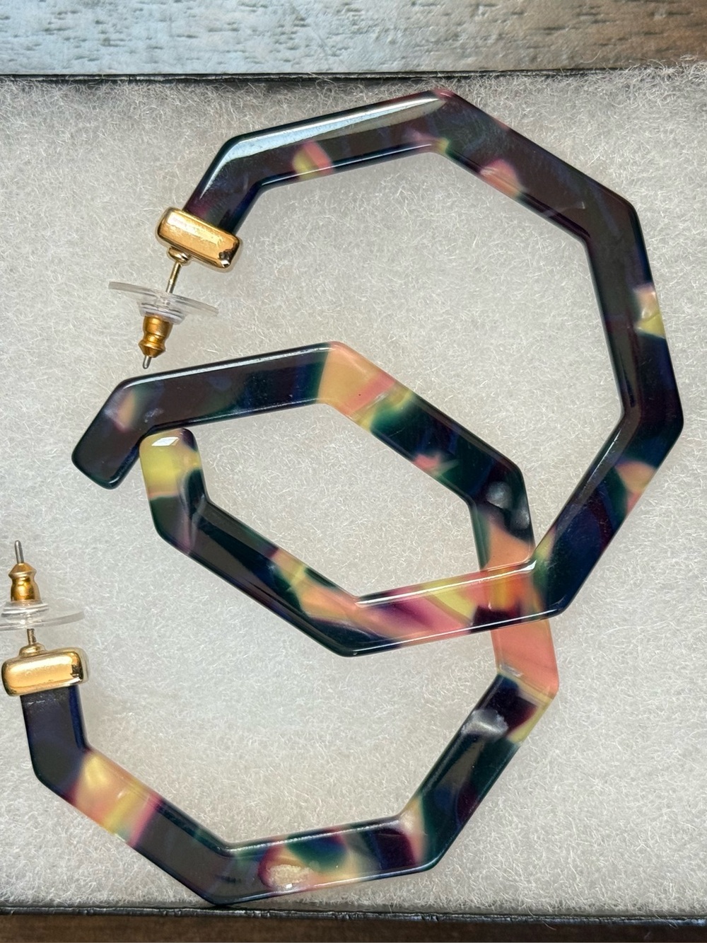 Multicolor Resin Geometric Hoop Earrings - Lightweight Women's Jewelry